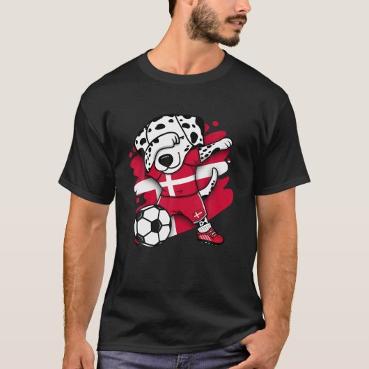 Dabbing Dalmatian Denmark Soccer Fans Jersey Footb T-shirt (Voorkant)