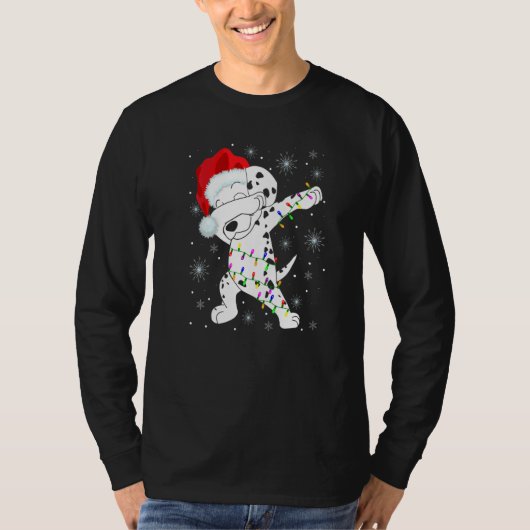 Dabbing Dalmatian Dog Wear Santa Hat Lights Christ T-shirt (Voorkant)