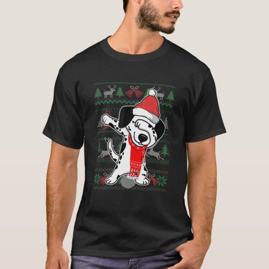 Dabbing Dalmatian Ugly Christmas Sweater Party Cos T-shirt (Voorkant)