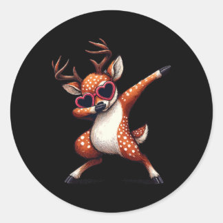 Dabbing Dance Deer Heart Sungles  Ronde Sticker