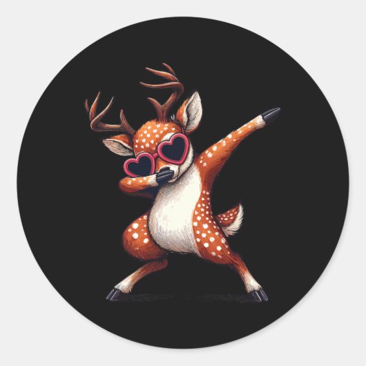 Dabbing Dance Deer Heart Sungles  Ronde Sticker (Voorkant)