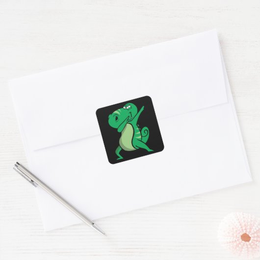 Dabbing dans dinosaur vierkante sticker (Envelop)