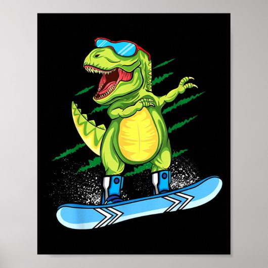 Dabbing dinosaurus snowboarden berg t rex poster (Voorkant)