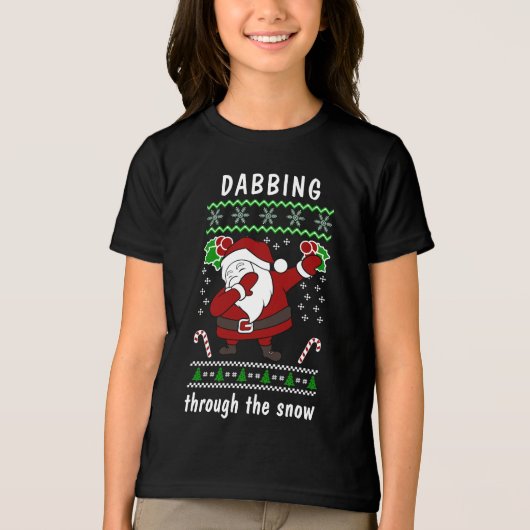 Dabbing door de sneeuw van Kerstmis Tri-Blend Shirt (Voorkant)