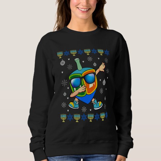 Dabbing Dreidel Ugly Hanukkah Sweater Xmas Chanuka (Voorkant)