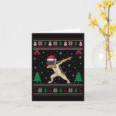 Dabbing Duitse Staande Hond Kerstman Hoed C Kaart (Gele Bloem)