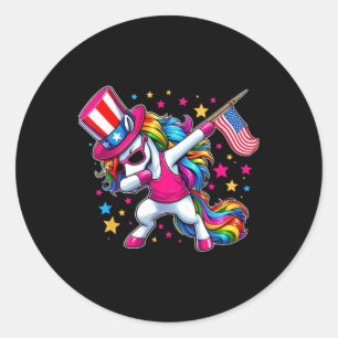 Dabbing Eenhoorn 4 juli Oom Sam Meisjes Amerikaans Ronde Sticker