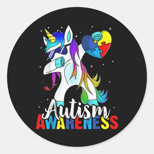 Dabbing Eenhoorn Autisme Awareness Kinder Meisjes  Ronde Sticker (Voorkant)