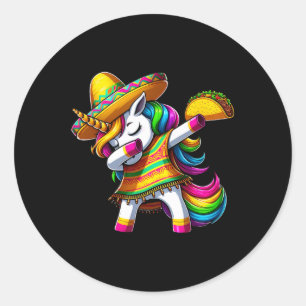 Dabbing Eenhoorn Cinco De Mayo Mexicaans Feest Fie Ronde Sticker
