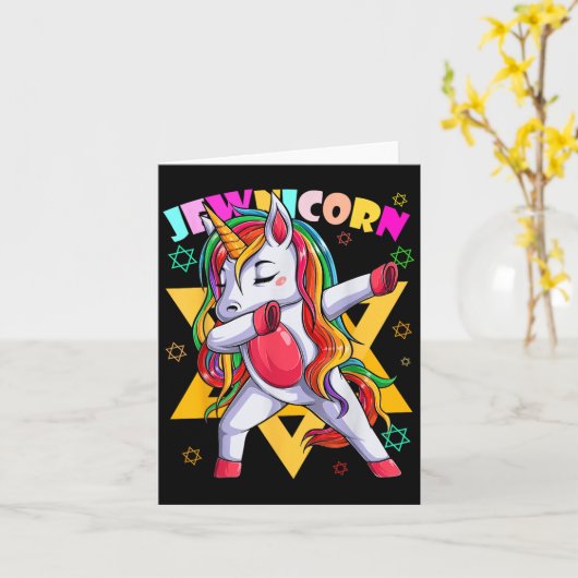 Dabbing Eenhoorn Jewnicorn Joods Jood Rosh Hashana Kaart (Gele Bloem)