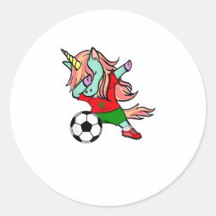 Dabbing Eenhoorn Marokko Voetbalfans T-shirt Moroc Ronde Sticker