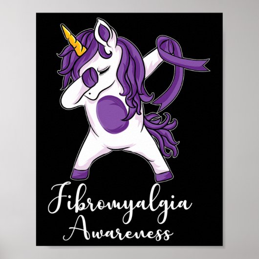 Dabbing eenhoorn Paarse lint fibromyalgie Awarene Poster (Voorkant)