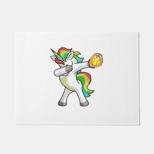 Dabbing Eenhoorn Softbal Speler Grappige Dab Dans Deurmat (Voorkant)