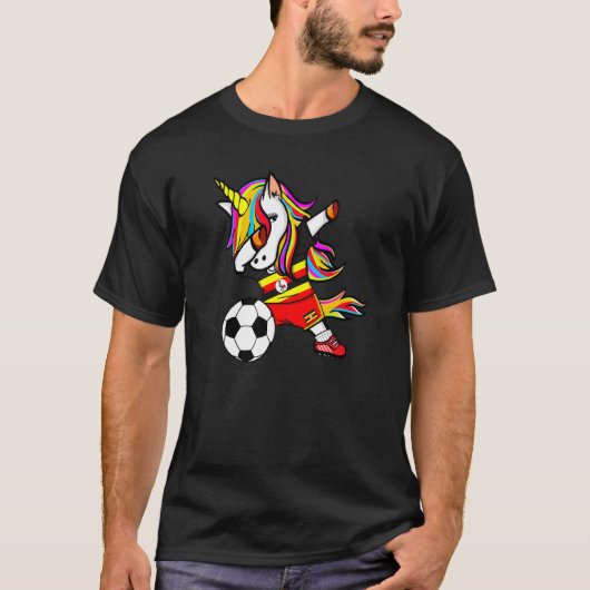 Dabbing Eenhoorn Uganda Football Ugandan Flag Socc T-shirt (Voorkant)