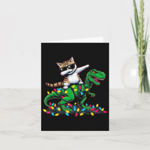Dabbing Egeïsche kat op Xmas Lights Dinosaur T Rex Kaart