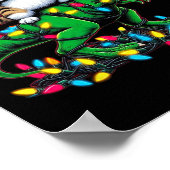 Dabbing Egeïsche kat op Xmas Lights Dinosaur T Rex Poster (Hoek)