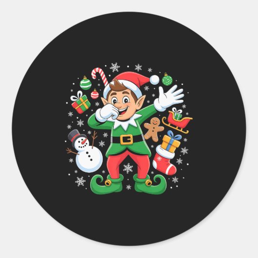 Dabbing Elf Friends Xmas Boys Girls Dabbing Christ Ronde Sticker (Voorkant)