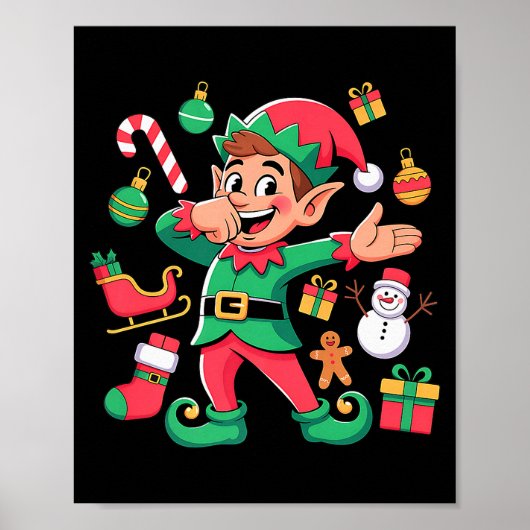 Dabbing Elf Santa Sleigh Snowman Funny Dabbing Chr Poster (Voorkant)