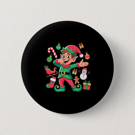 Dabbing Elf Santa Sleigh Snowman Funny Dabbing Chr Ronde Button 5,7 Cm (Voorkant)