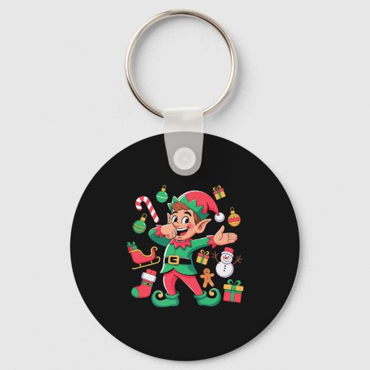 Dabbing Elf Santa Sleigh Snowman Funny Dabbing Chr Sleutelhanger (Voorkant)