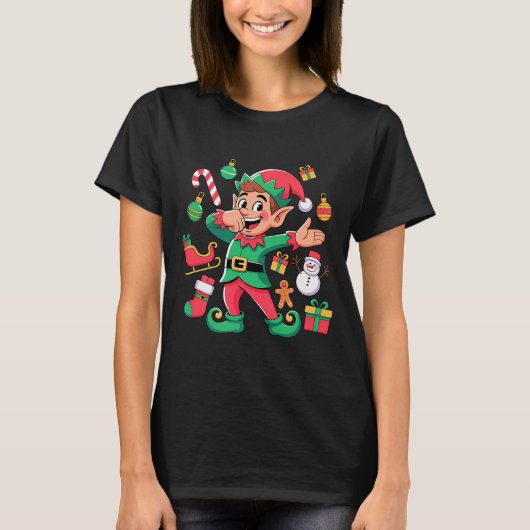Dabbing Elf Santa Sleigh Snowman Funny Dabbing Chr T-shirt (Voorkant)