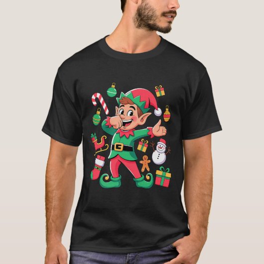 Dabbing Elf Santa Sleigh Snowman Funny Dabbing Chr T-shirt (Voorkant)