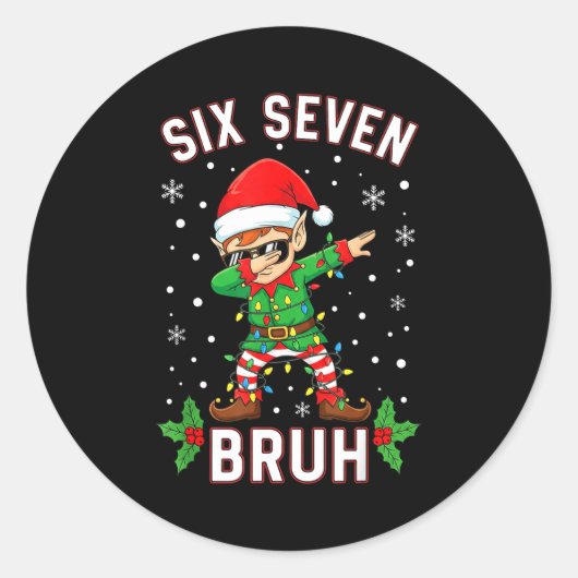 Dabbing Elf Six Seven Bruh Christmas 67 Meme Xmas Ronde Sticker (Voorkant)