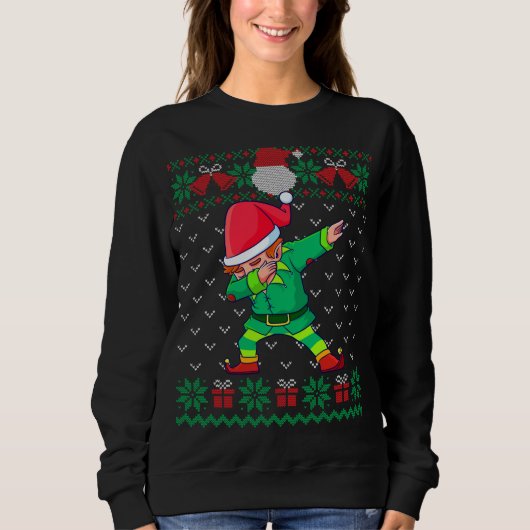 Dabbing Elf Ugly KerstSweater Matching Family Trui (Voorkant)