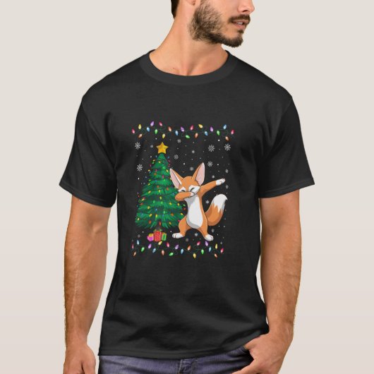 Dabbing Fennec Fox kerstboom licht lelijke kerst T-shirt (Voorkant)