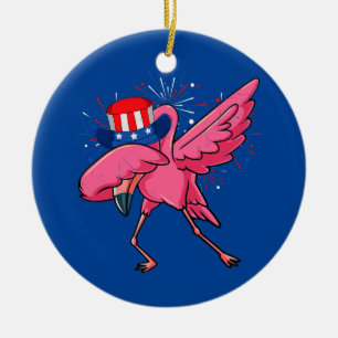 Dabbing Flamingo Oom Sam Hoed Amerikaanse Vlag 4de Keramisch Ornament