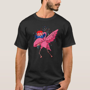 Dabbing Flamingo & oom Sam Pet American Flag 4th T-shirt