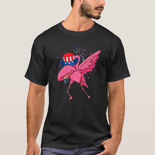 Dabbing Flamingo & oom Sam Pet American Flag 4th T-shirt (Voorkant)