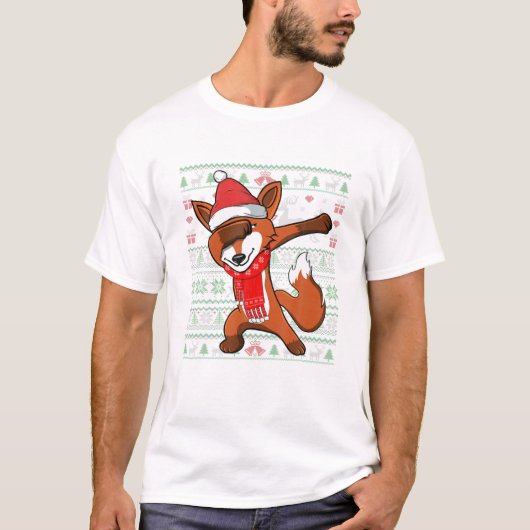 Dabbing Fox Ugly Christmas T-shirt (Voorkant)