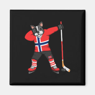 Dabbing Franse Bulldog Noorwegen IJshockey Fans Je Magneet
