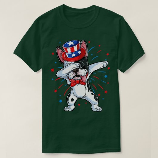 Dabbing French Bulldog 4 juli for Men Women B T-shirt (Design voorkant)