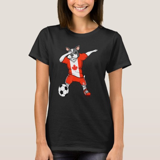 Dabbing French Bulldog Canada Soccer Fans Jersey F T-shirt (Voorkant)