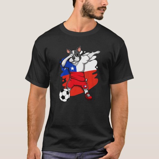 Dabbing French Bulldog Chile Soccer Fans Jersey Fo T-shirt (Voorkant)
