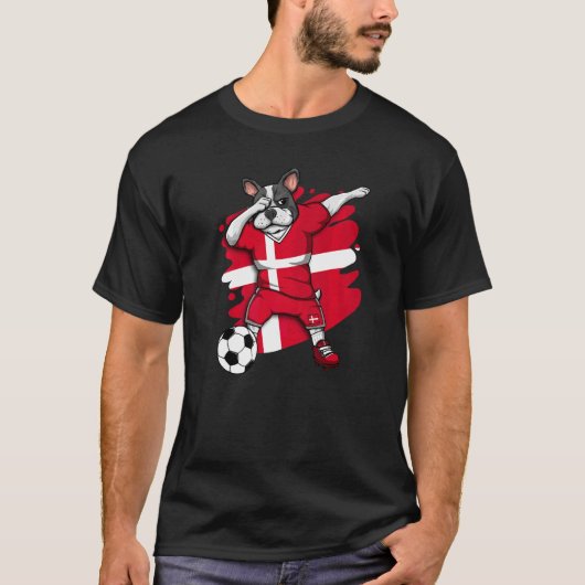 Dabbing French Bulldog Denmark Soccer Fans Jersey T-shirt (Voorkant)