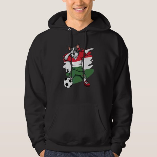 Dabbing French Bulldog Hongarije Soccer Fans Jerse Hoodie (Voorkant)