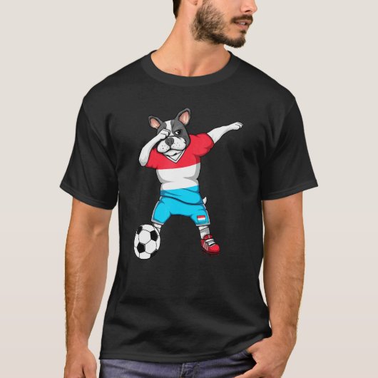 Dabbing French Bulldog Luxembourg Soccer Fan Jerse T-shirt (Voorkant)