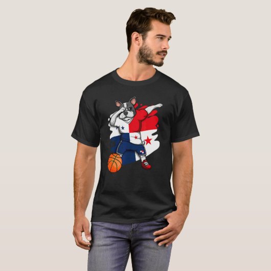 Dabbing French Bulldog Panama Basketball Fan Jerse T-shirt (Voorkant volledig)