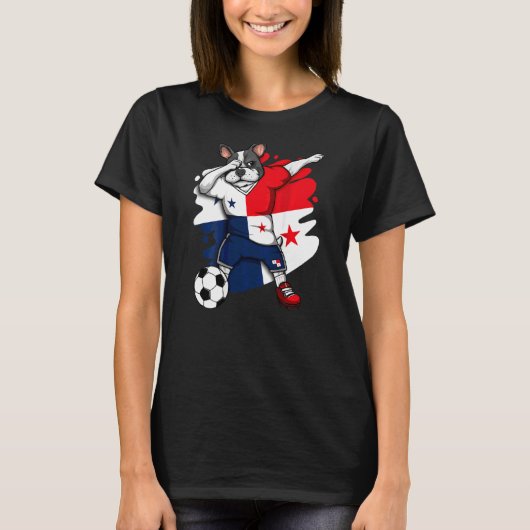 Dabbing French Bulldog Panama Soccer Fans Jersey F T-shirt (Voorkant)