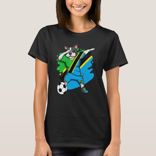 Dabbing French Bulldog Tanzania Soccer Fans Jersey T-shirt (Voorkant)