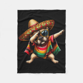 Dabbing Frenchie Hond Sombrero Mexicaanse Poncho C Fleece Deken