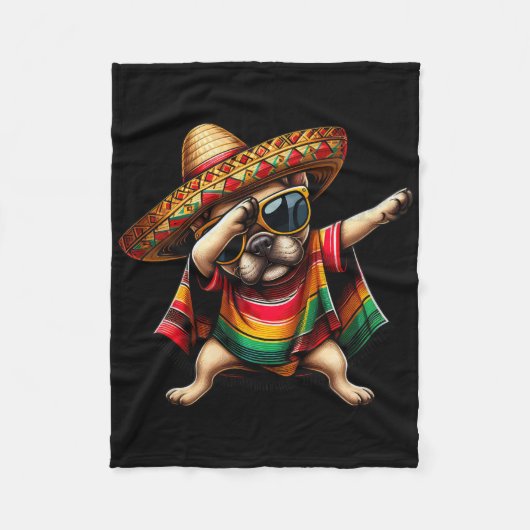 Dabbing Frenchie Hond Sombrero Mexicaanse Poncho C Fleece Deken (Voorkant)