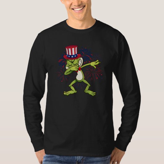 Dabbing Frog & oom Sam Pet Amerikaanse vlag 4e van T-shirt (Voorkant)