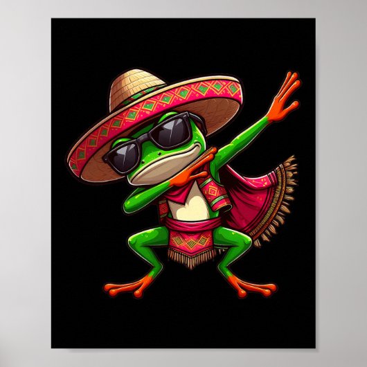 Dabbing Frog Sungles Sombrero Poncho Cinco de Mayo Poster (Voorkant)