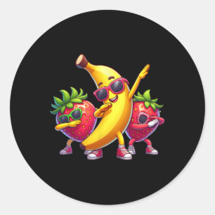 Dabbing gele banaan en aardbei grappig fruit D Ronde Sticker