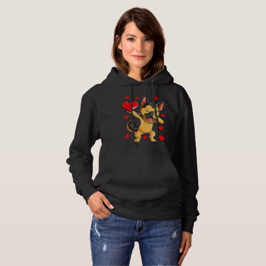 Dabbing German Shepherd Heart Valentines Day Boys  Hoodie (Voorkant volledig)