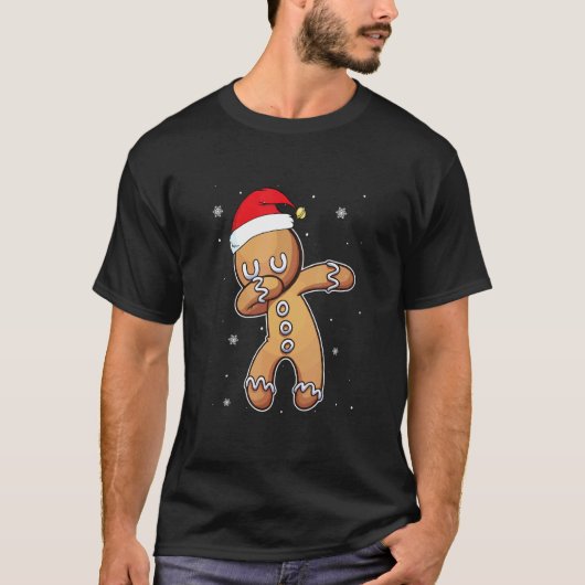 Dabbing Gingerbread Christmas Pajama Santa Hat Ki T-shirt (Voorkant)